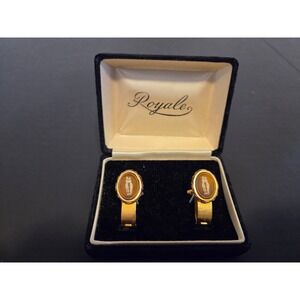 Royale Vintage Gold Tone Cameo Cufflinks Oval Couple Portrait Jewelry with Box